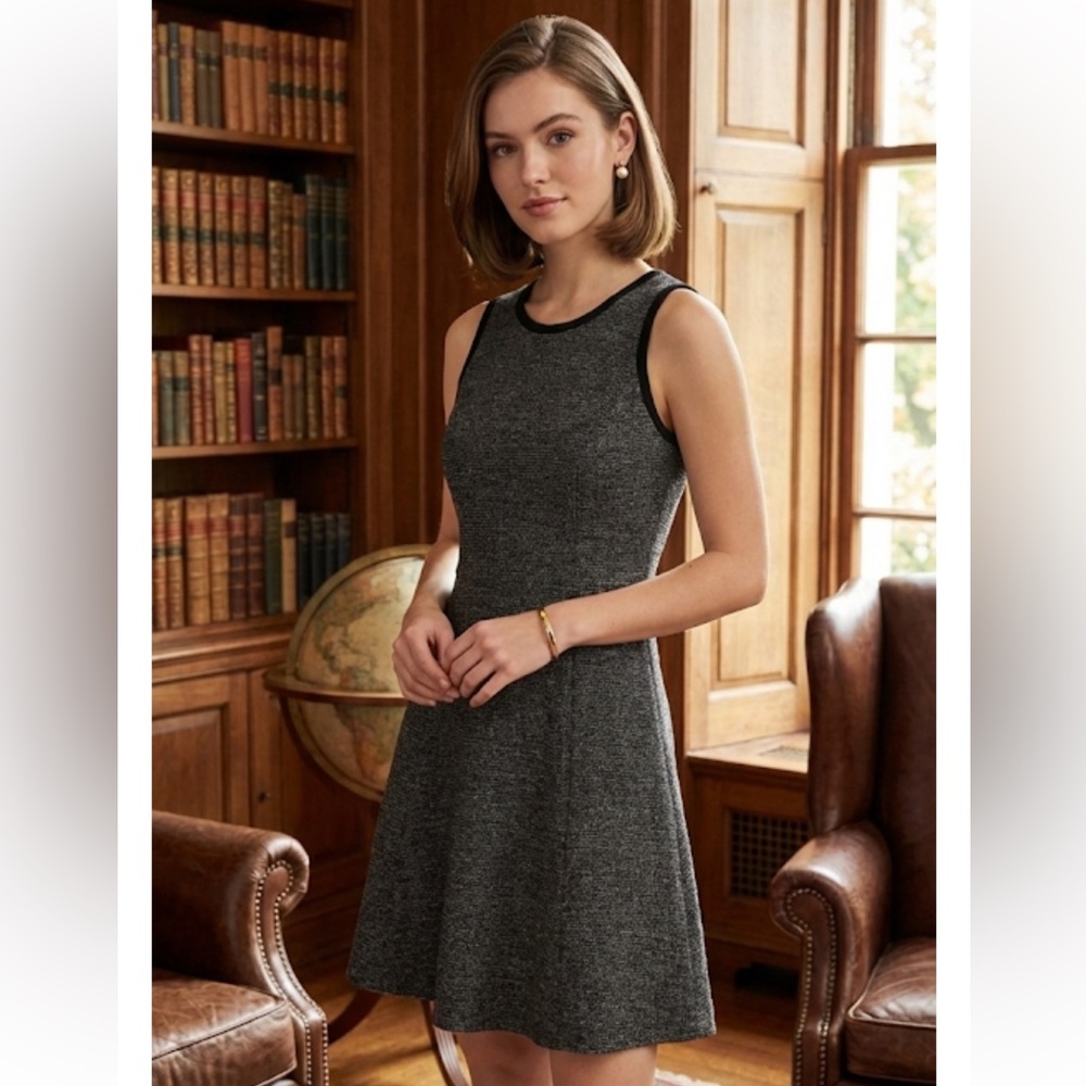 J CREW Women's Grey Black Tweed Flare Dress Size 2
